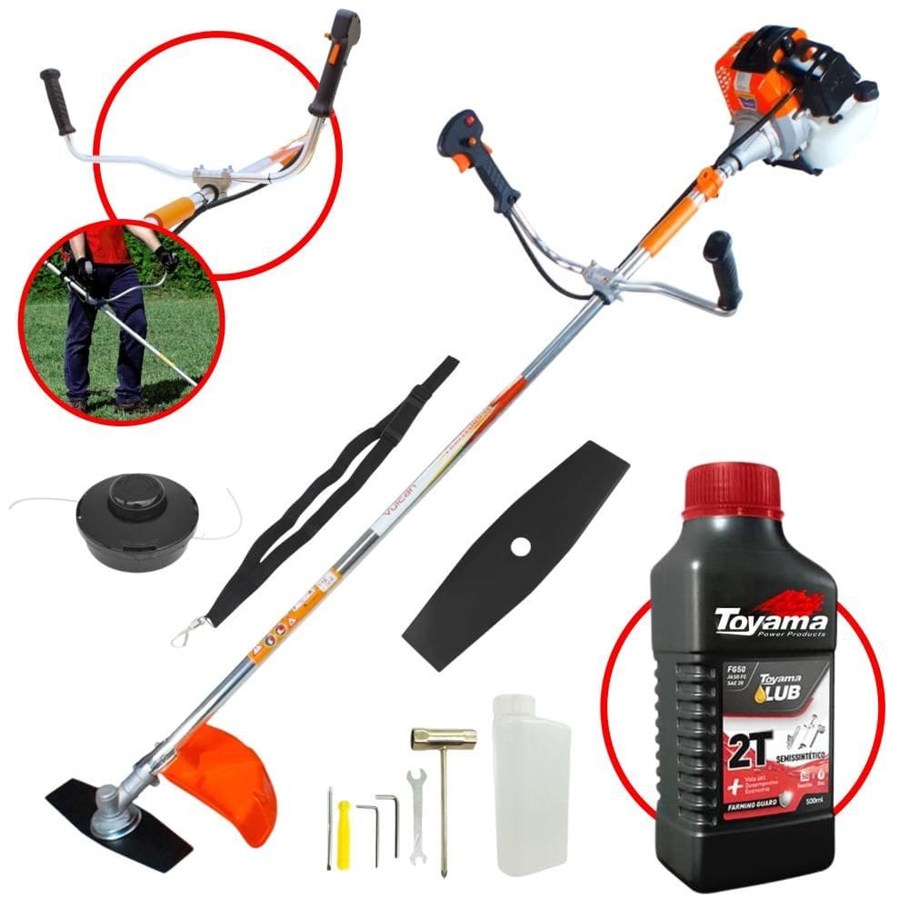Roçadeira Lateral Vulcan VR430S À Gasolina 43cc Motor 2 Tempos 1,7HP de Potência 10.000rpm Completo Com Carretel Nylon + Lâmina 2 Pontas + ÓLEO TOYAMA