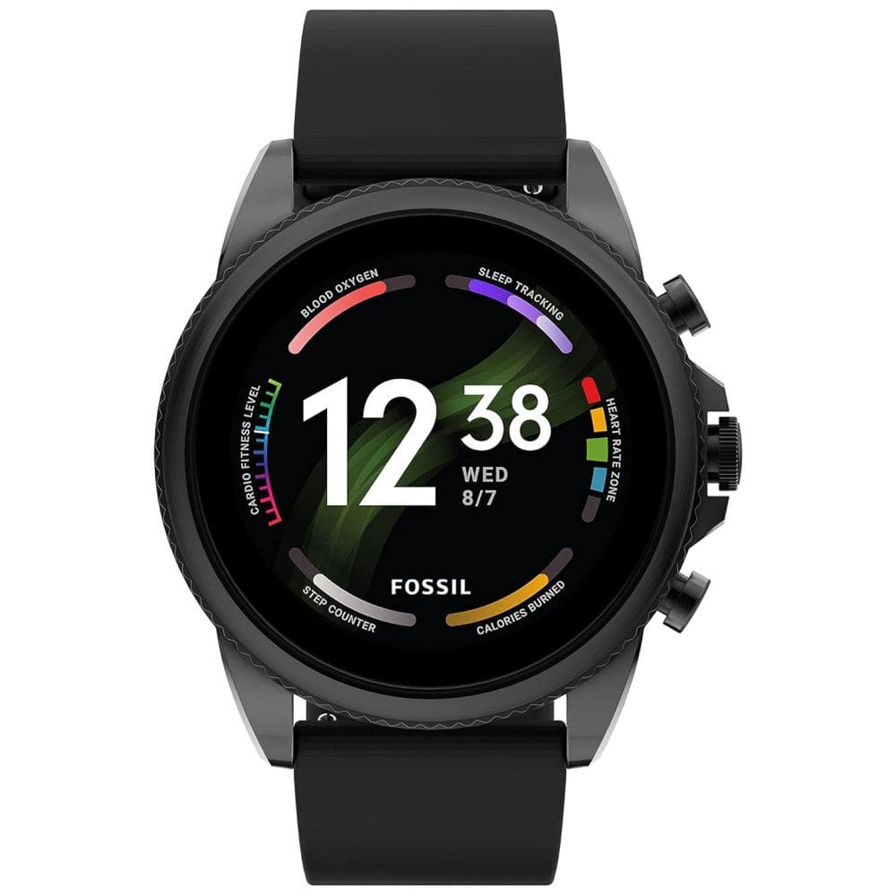 Relógio Smartwatch 44mm com Tela Sensível ao Toque em e Pulseira de Silicone com Frequência Cardíaca, FOSSIL, Preto