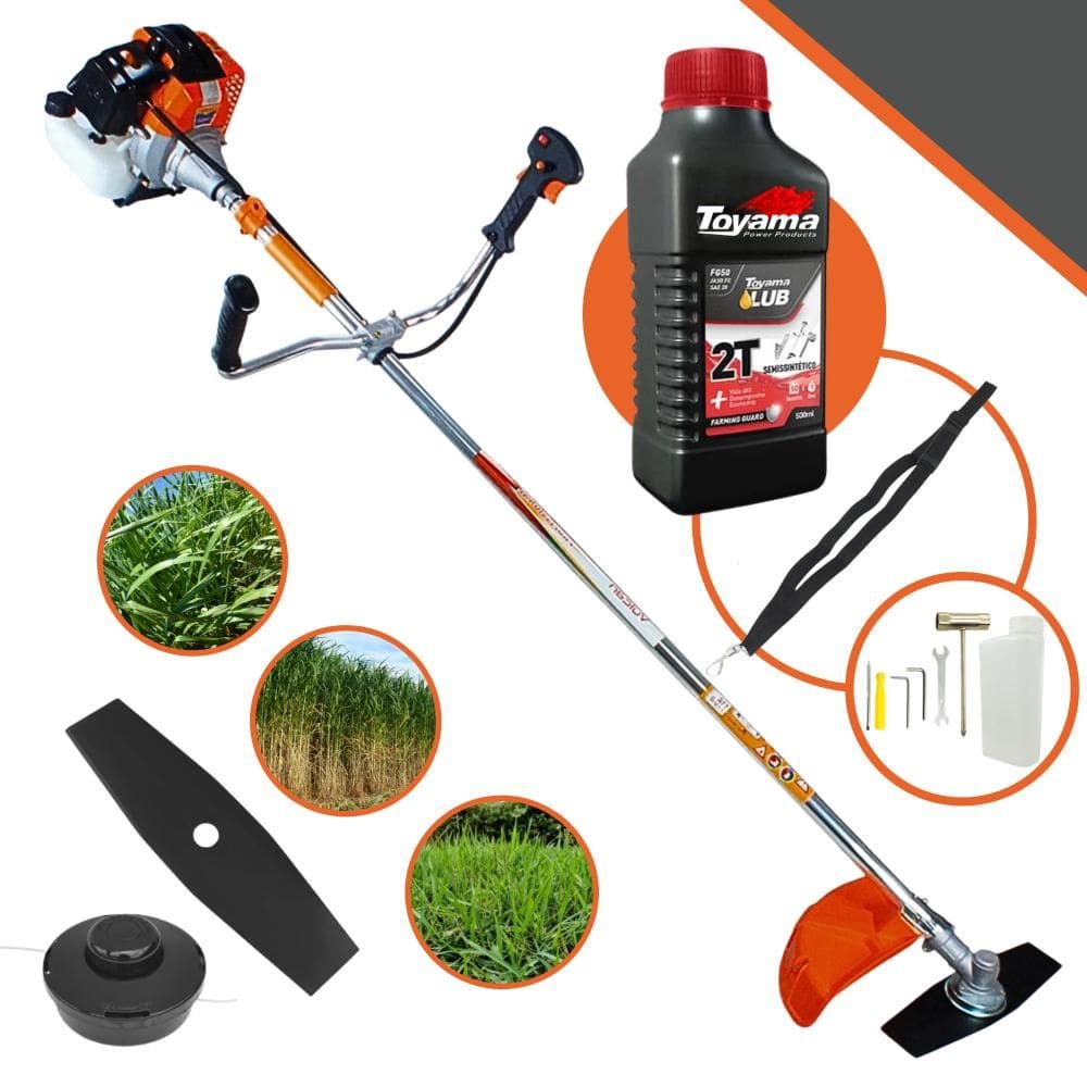 Roçadeira Máquina de Corta Grama Vulcan VR430S À Gasolina 43cc 1,7HP de Potência 10000rpm Roçadeira Com Lâmina 2 Pontas + Carretel + ÓLEO TOYAMA 2T