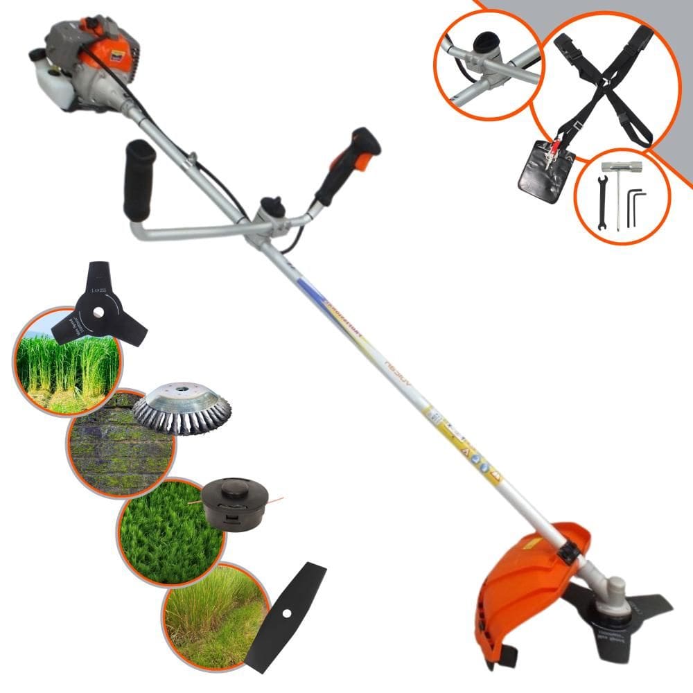 Roçadeira Vulcan VR330-P Motor 2T 33cc 10.000rpm 1,2HP Com Guidão Anti-Vibração, Carretel e Faca 3 Pontas + Faca 2 Pontas + Escova de Aço