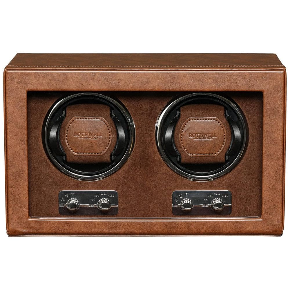 Caixa, Estojo Rotativo Automático para Relógios, 2 Lugares, ROTHWELL, Marrom