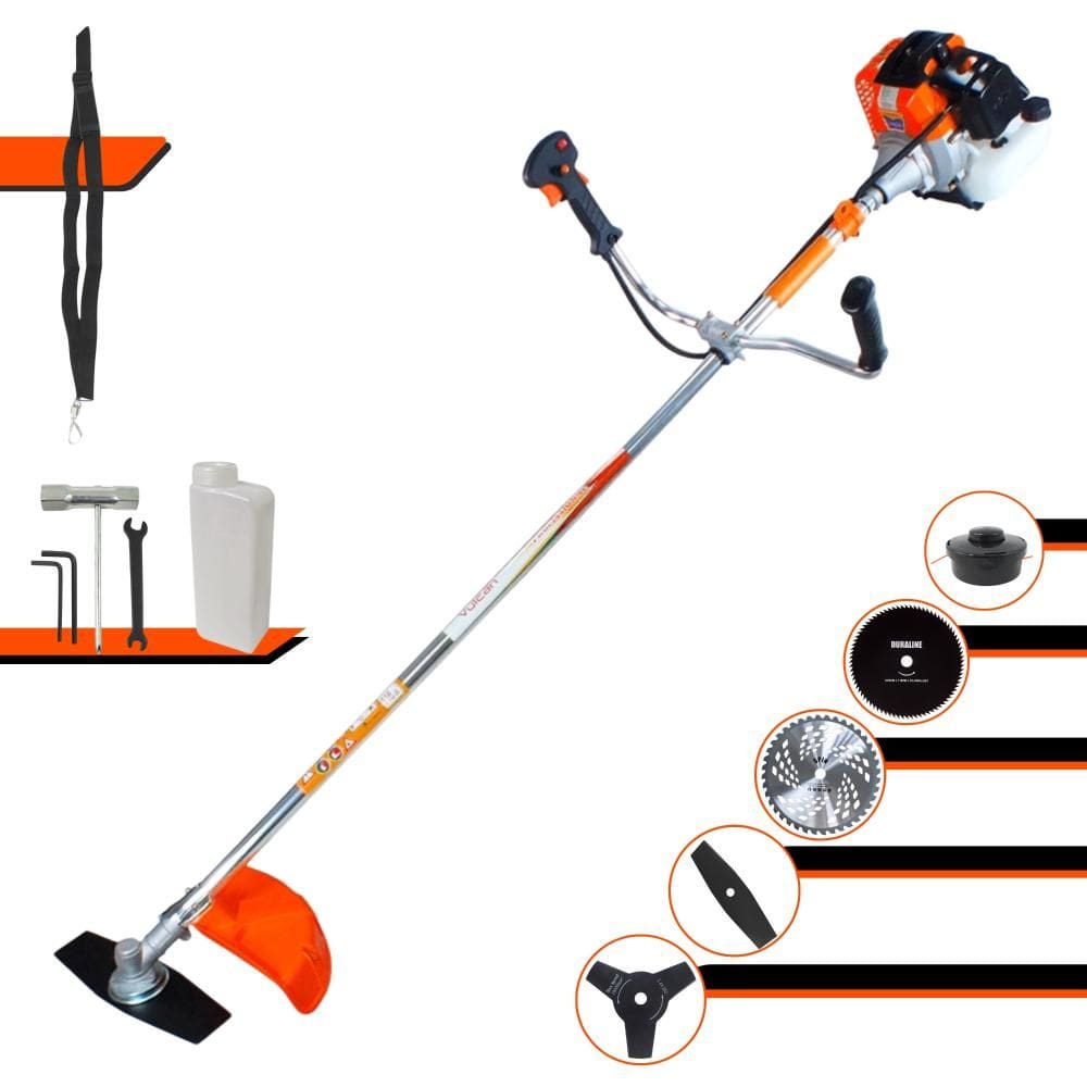 Máquina de Cortar Grama Vulcan VR430-S À Gasolina 2 Tempos 43cc 1,7HP 10.000rpm Roçadeira Completa Multifuncional Com 5 Opções de Cortes