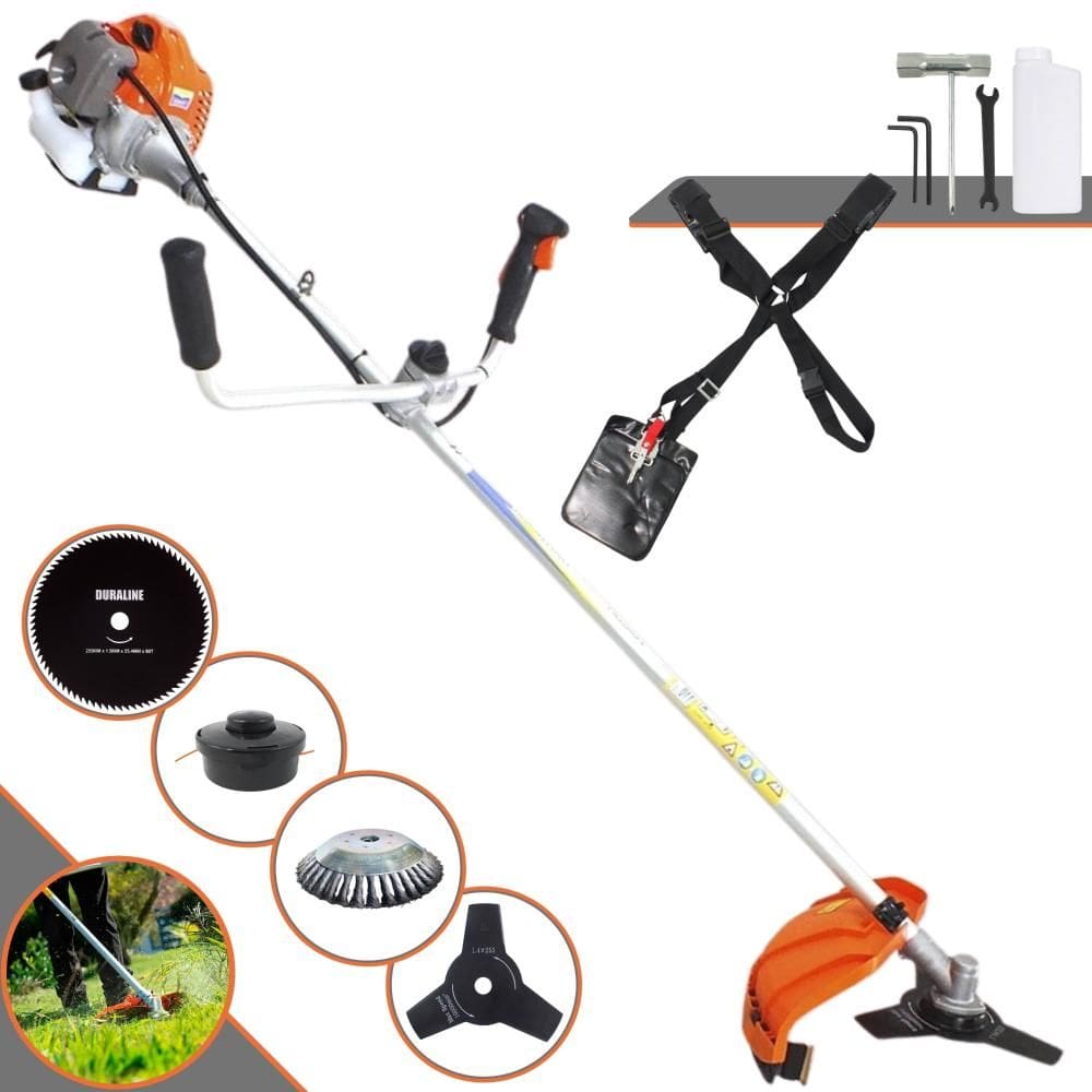 Roçadeira Podador de Grama Vulcan VR430-P À Gasolina 2T 43cc 1,7HP Completa Com Carretel de Nylon + Faca 3 Pontas + Faca 80 Dentes + Escova de Aço