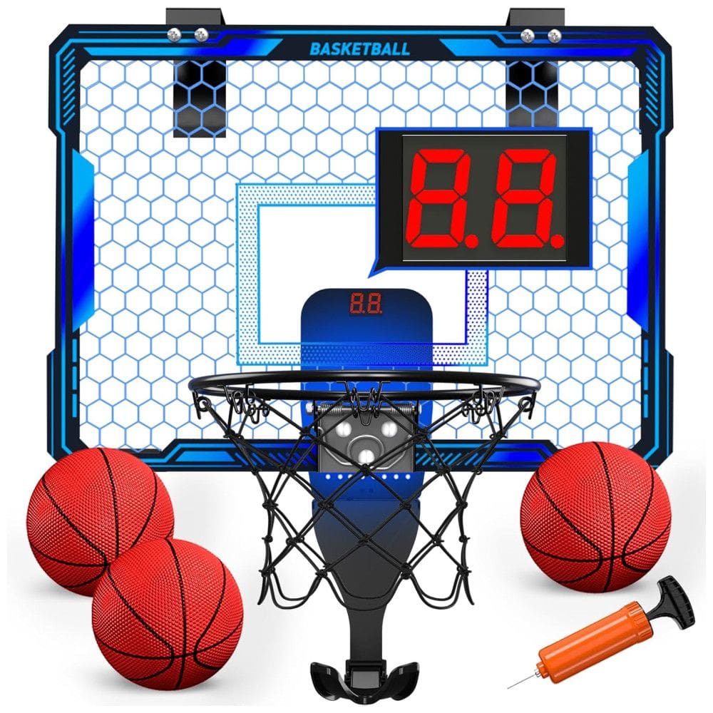 Cesta de Basquete com 3 Bolas, Placar Eletrônico, Volume Ajustável, Luzes LED de 7 Cores e 3 Modos de Jogo, Ideal para Crianças e Adultos