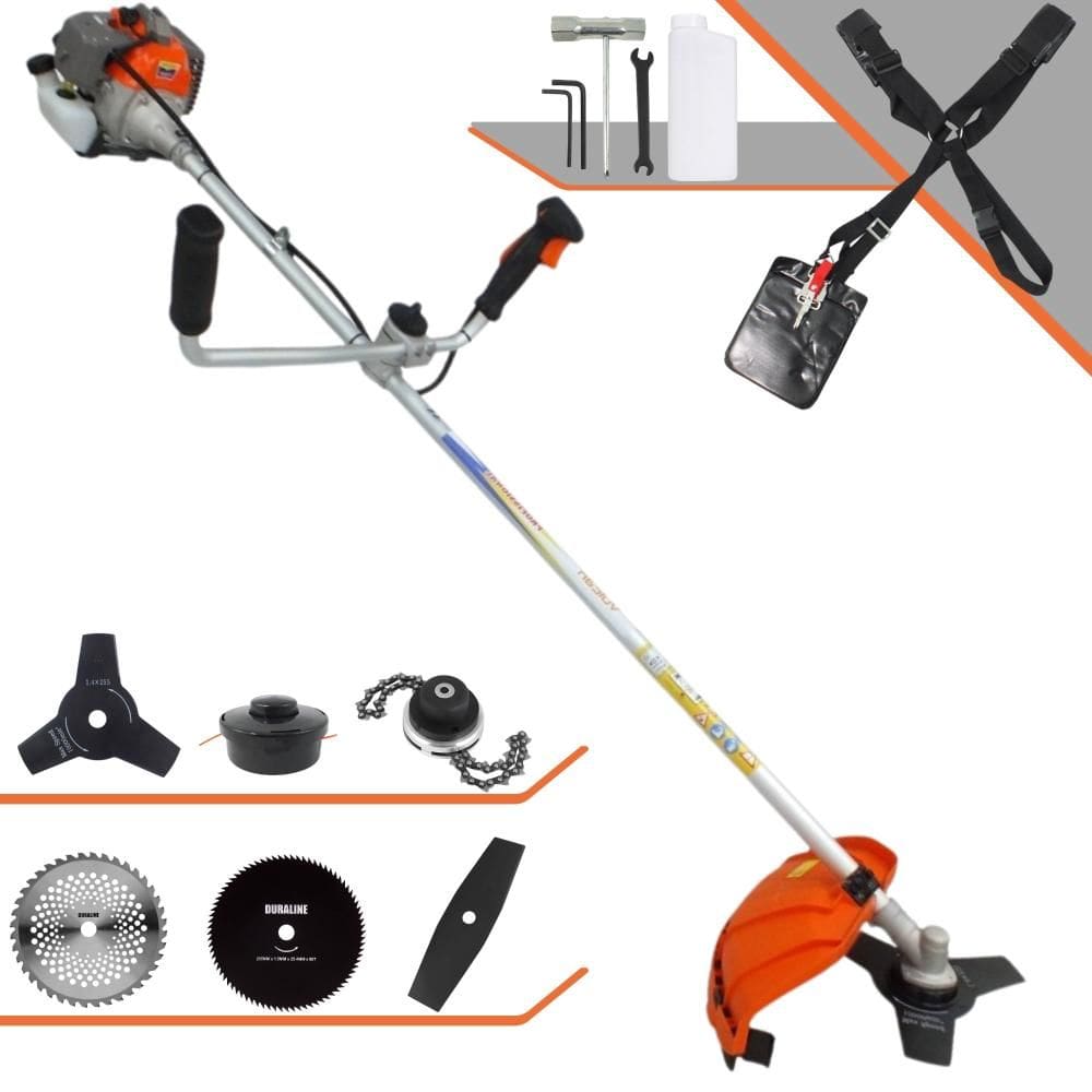 Roçadeira Robusta Vulcan VR330P À Gasolina 2T 33cc 1,2HP 6 Opções de Corte C/ Facas 2 Pontas, 3 Pontas, 40 Dentes, 80 Dentes, Trimmer e Carretel Nylon