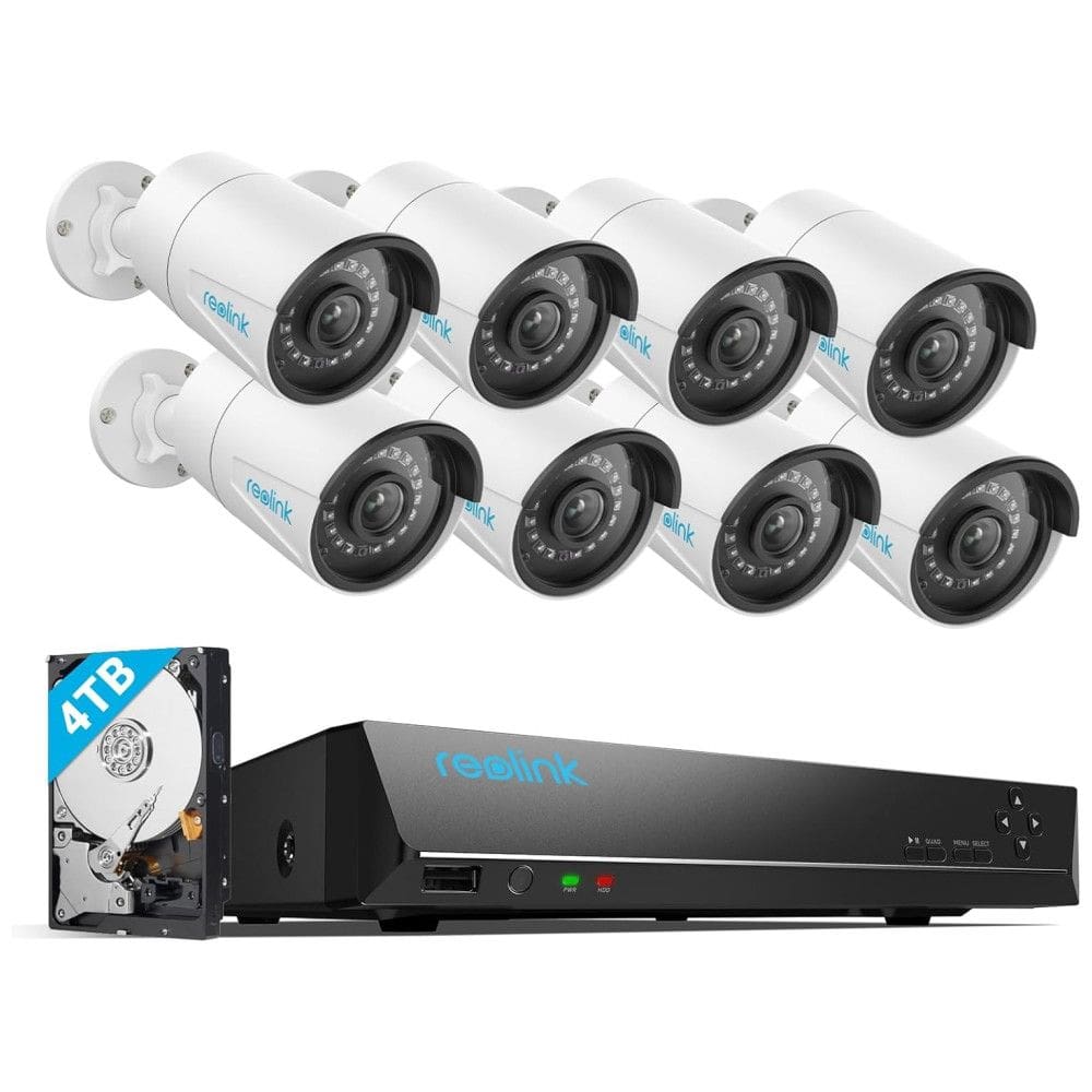 Sistema de Câmera de Segurança 16 Canais PoE, 8 PCS, REOLINK RLK16 410B8 5MP, Branco