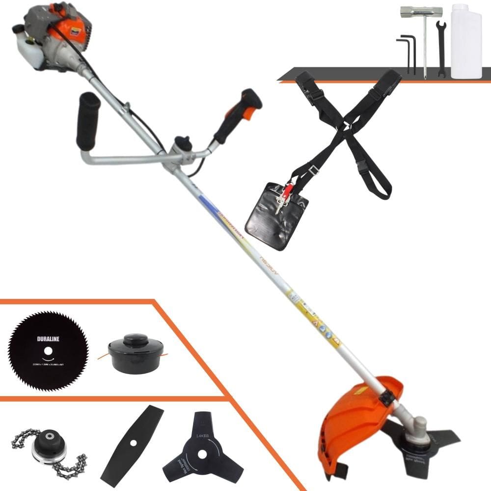 Roçadeira Vulcan VR330P 33cc 1,2HP 5 Opções de Corte Com Guidão Antivibração Lâmina Facão, Lâmina 3 Pontas, Lâmina 80 Dentes, Trimmer e Carretel Nylon