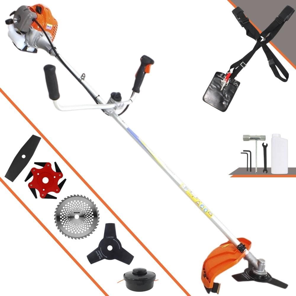 Roçadeira Vulcan VR430P À Gasolina 43cc 1,7HP de Potência 10000rpm Com Carretel Nylon + Faca 2 Pontas + Faca 3 Pontas + Faca 6 Pontas + Faca 40 Dentes