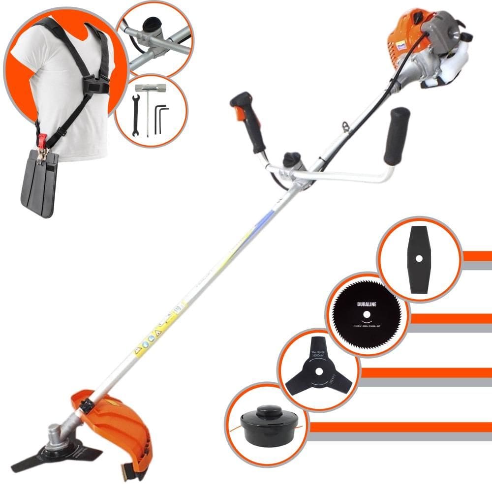 Roçadeira  Completa Vulcan VR430P À Gasolina 2T 43cc 1,7HP de Potência Com Guidão Anti-Vibração Kit 3 Lâminas de Corte e Cabeçote de Nylon