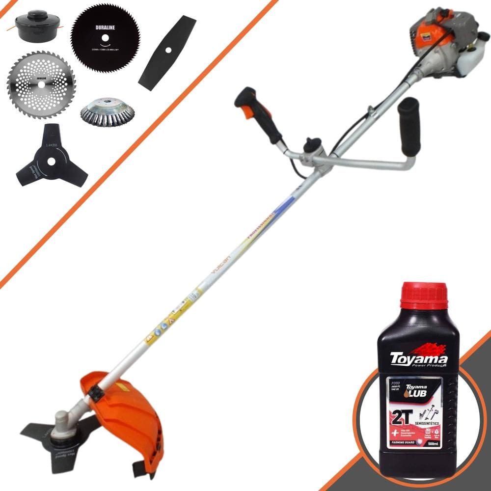 Cortador de Grama À Gasolina 2 Tempos Vulcan VR330P 33cc 1,2HP 10.000rpm Roçadeira Multifuncional Com 6 Opções de Cortes + ÓLEO TOYAMA 2T