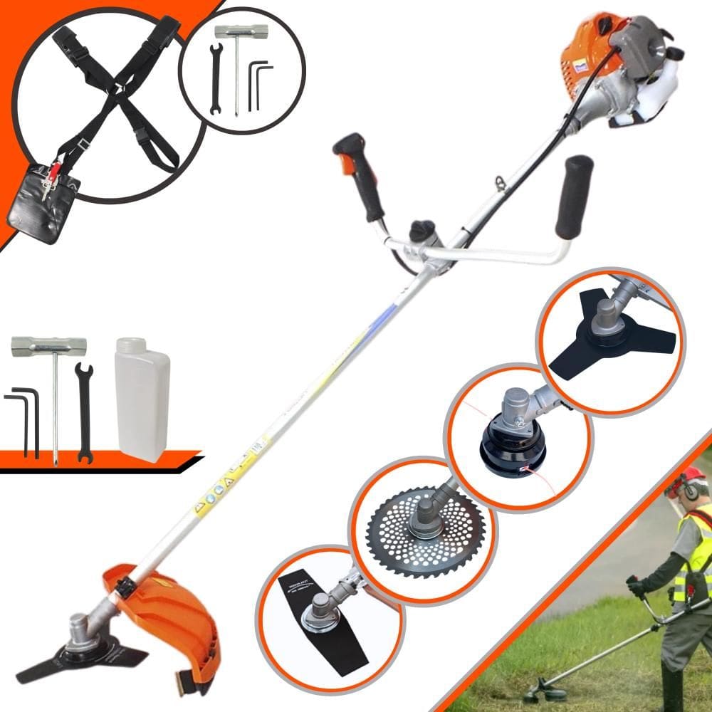 Roçadeira Vulcan VR430P À Gasolina 43cc 1,7HP 4 Opções de Corte Com Lâmina Facão, Lâmina 3 Pontas, Lâmina 40 Dentes e Carretel de Nylon