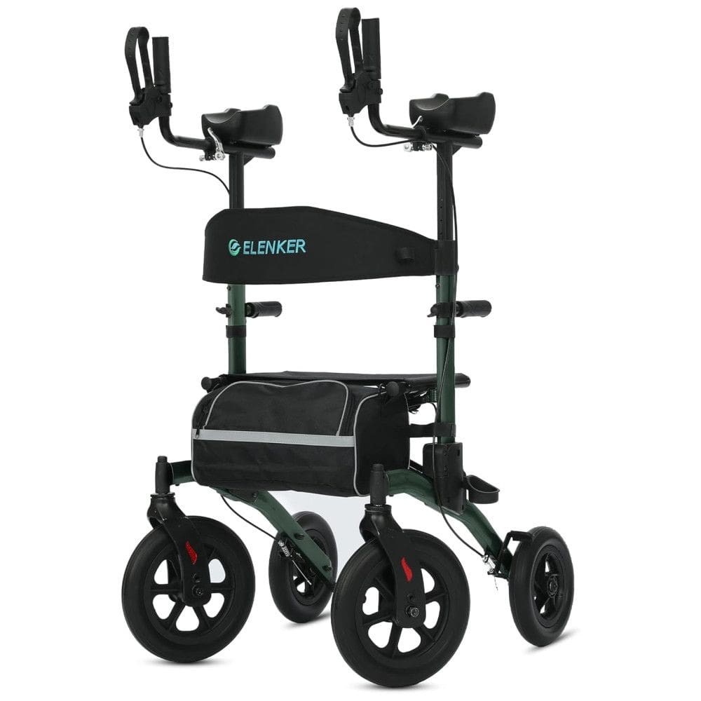 Andador para Idosos e Adultos com Assento e Design Dobrável Compacto, até 136 Quilos, ELENKER, Verde