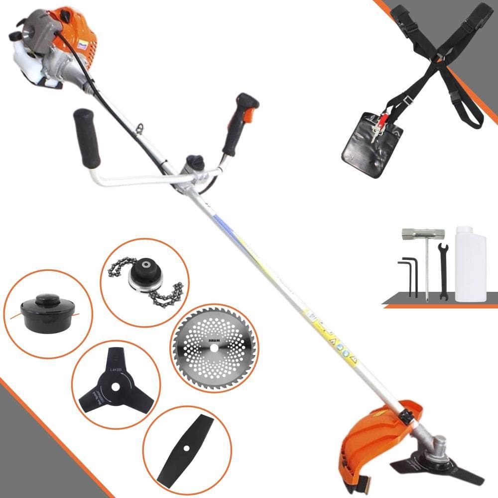 Roçadeira À Gasolina Vulcan VR430-P 43cc 1,7HP 10.000rpm Alta Performance Com Cabeçote de Nylon + Facas 2 Pontas, 3 Pontas, 40 Dentes Vídea e Trimmer