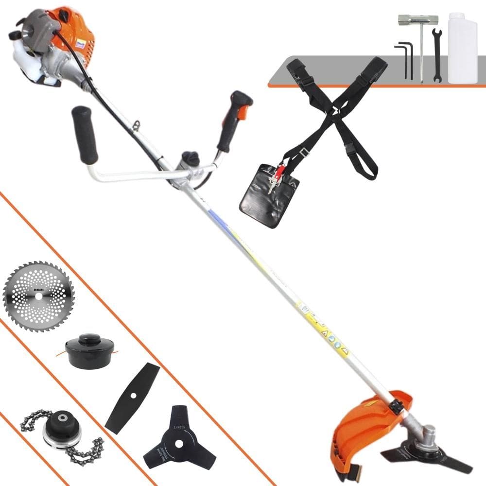 Roçadeira Lateral Vulcan VR430P À Gasolina 43cc 1,7HP Alta Rotação Para Todos os Tipos de Trabalho Com Carretel de Nylon + Kit de 4 Lâminas de Cortes