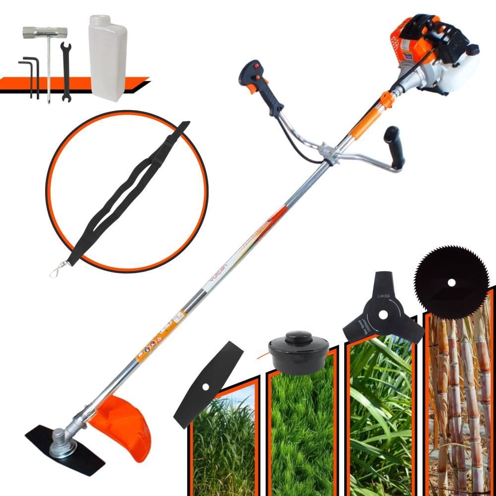 Roçadeira Lateral Vulcan VR430-S À Gasolina 2T 43cc 1,7HP 10.000rpm + Lâmina 2 Pontas + Lâmina 3 Pontas + Lâmina Circular 80 Dentes + Carretel Nylon