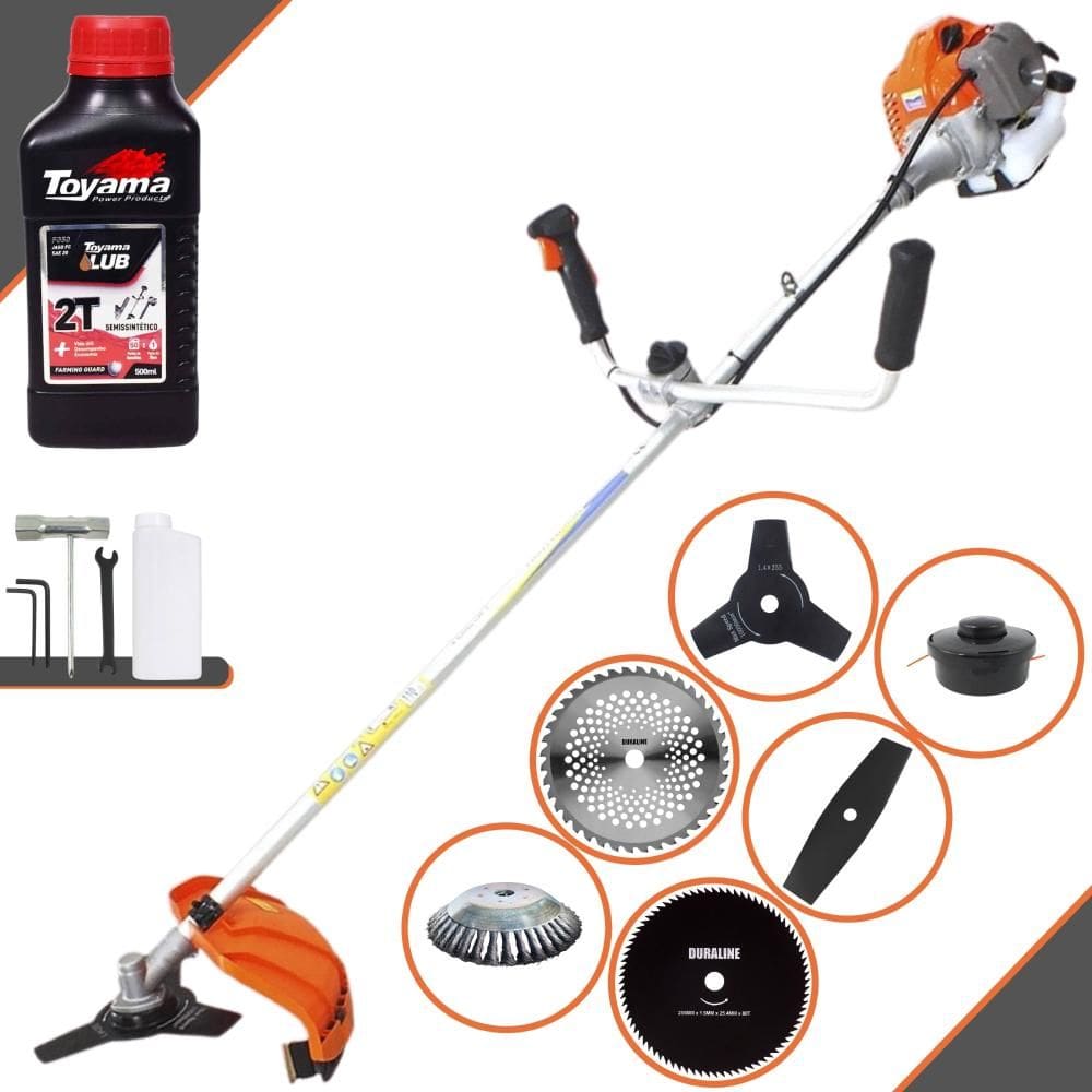 Cortador de Grama À Gasolina 2 Tempos Vulcan VR430P 43cc 1,7HP 10.000rpm Roçadeira Multifuncional Com 6 Opções de Cortes + ÓLEO TOYAMA 2T