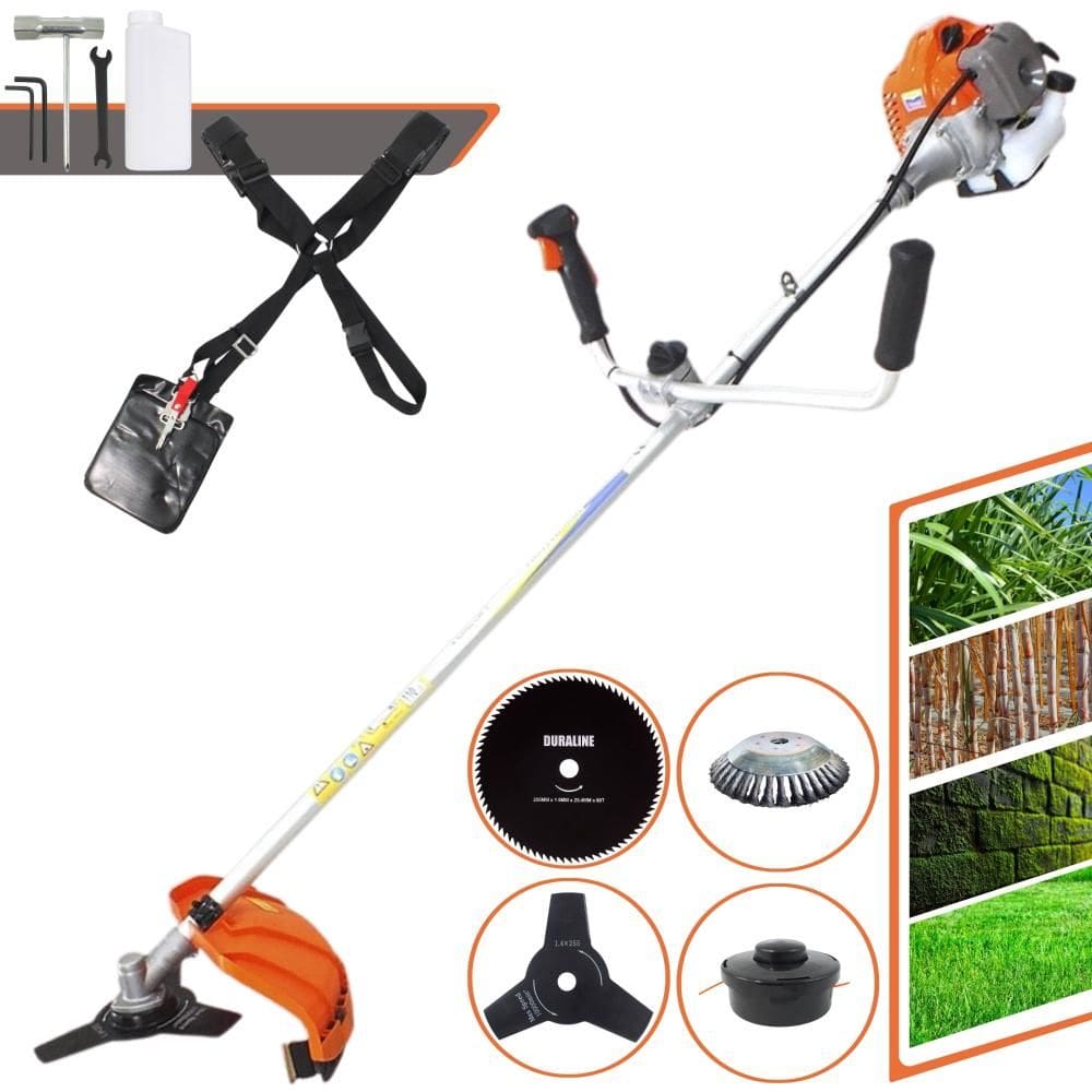 Roçadeira Completa Vulcan VR430P Motor 2T 43cc 10.000rpm 1,7HP de Potência Com Guidão Anti-Vibração Carretel e Faca 3 Pontas + Faca 80 Dentes + Escova