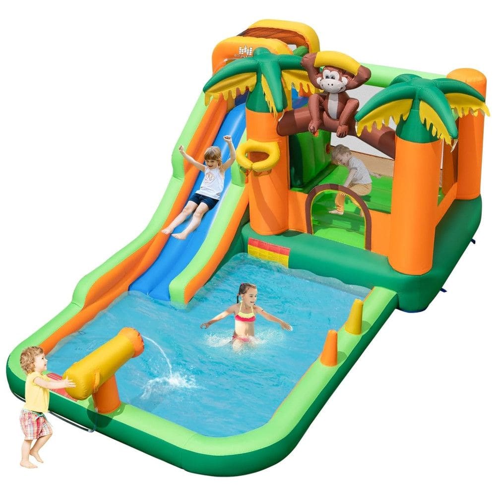 Parque Aquático Inflável BOUNTECH, Parque Aquático Infantil com Escorregador Longo, Piscina Grande, Diversão Molhada e Seca para Casa