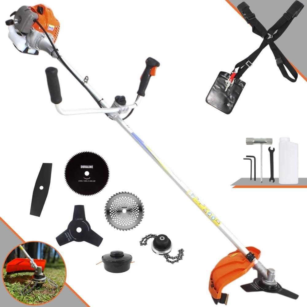Roçadeira Vulcan VR430P 43cc 1,7HP Com Guidão Anti-Vibração Carretel e Faca 3 Pontas + Faca 2 Pontas + Faca 40 Dentes Vídea + Faca 80 Dentes + Trimmer