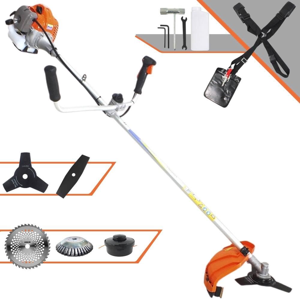 Roçadeira Multifuncional Vulcan VR430P 43cc 10000rpm 1,7HP C/ Carretel e Lâmina 3 Pontas + Lâmina Facão + Lâmina 40 Dentes Vídea + Disco Escova de Aço