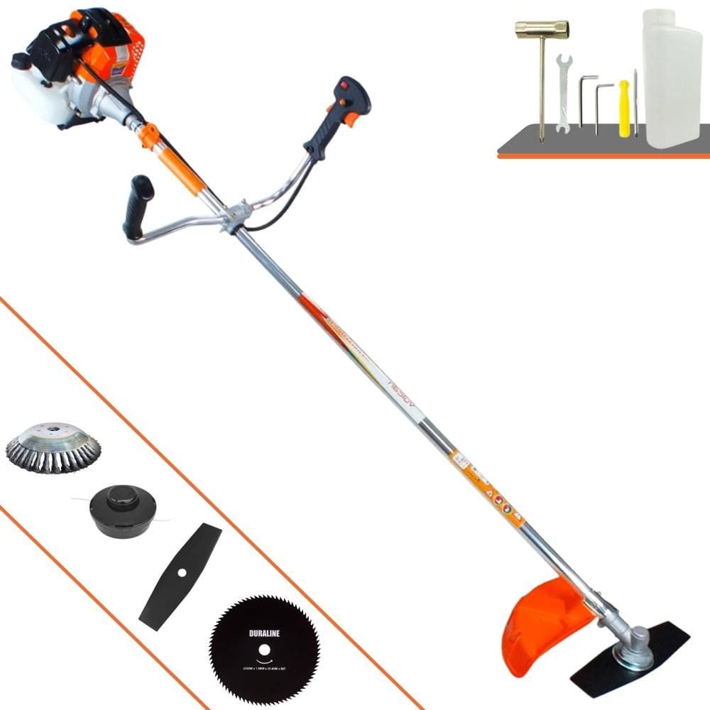 Roçadeira  Vulcan VR430S À Gasolina 43cc 1,7HP 4 Em 1 Com Carretel de Nylon + Lâmina 2 Pontas + Lâmina 80 Dentes + Escova Rotativa de Aço