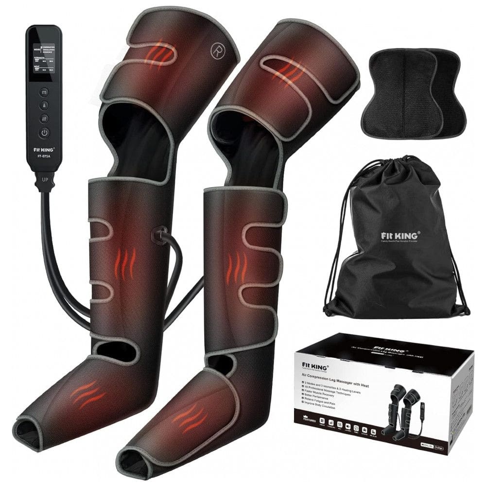 Massageador Elétrico de Compressão para Pernas e Pés 3 Modos e 3 Intensidades, FIT KING, Cinza Escuro