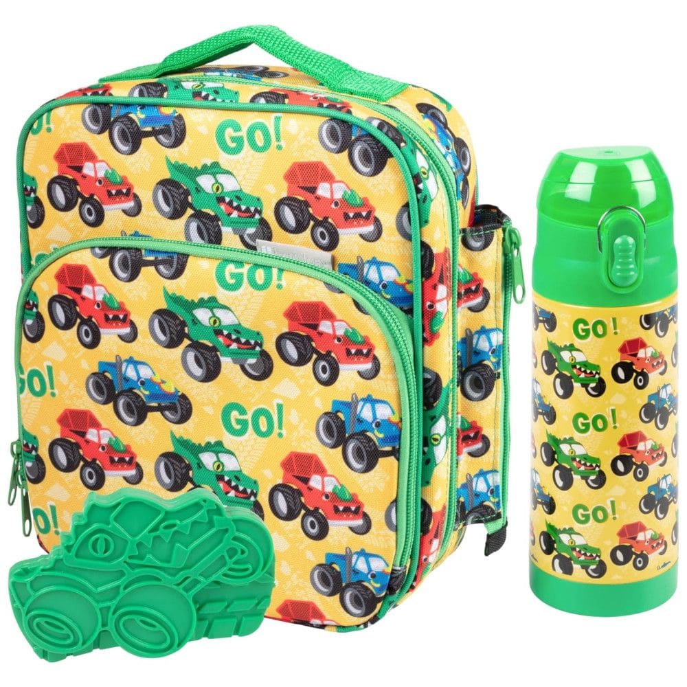 Bentology Caminhão Monstro Lancheira Infantil com Garrafa de Água em Aço Inoxidável e Forma de Gelo, Para 3 Anos ou Mais, Verde