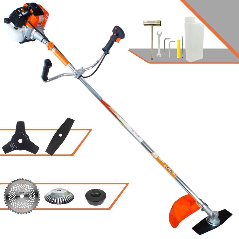 Roçadeira Vulcan VR430S À Gasolina 2 Tempos 43cc 1,7HP 10.000rpm + EXTRA Faca 3 Pontas, Faca 40 Dentes de Vídea e Escova de Aço 38 Cerdas