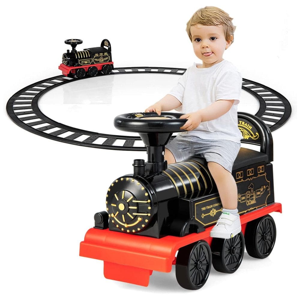 Trem Elétrico Infantil a Bateria 6V com Luzes e Sons, Apoios para Pés Retrátil, OLAKIDS, Retrô