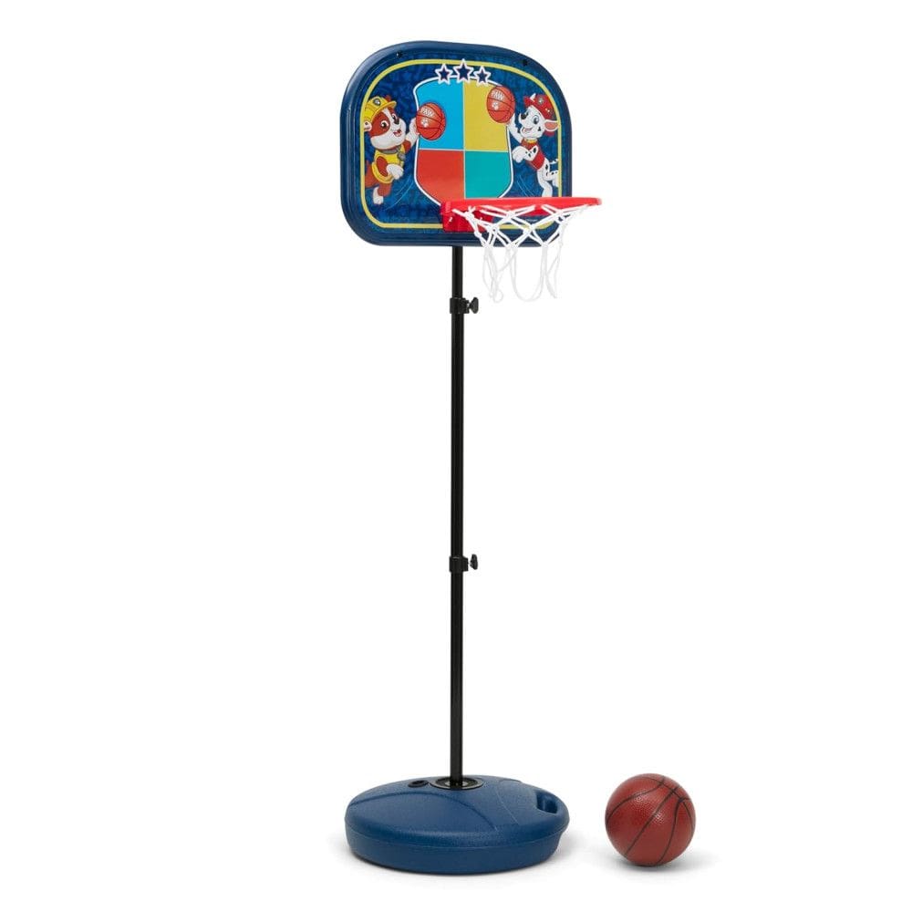 Kit Cesta de Basquete Infantil Patrulha Canina com Altura Ajustável, Bomba de Ar Manual e Bola de Basquete para Crianças Acima de 3 Anos
