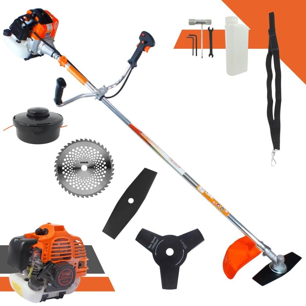 Roçadeira À Gasolina Vulcan VR430S 43cc 1,7HP Alta Performance Com 4 Opções de Corte Com Carretel + Faca 2 Pontas + Faca 3 Pontas + Faca 40 Dentes