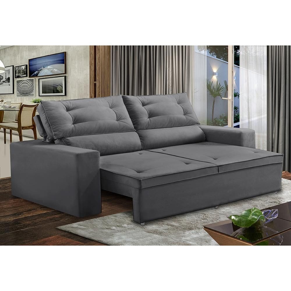 Sofá Retrátil e Reclinável 2 lugares com Molas 1,50m Laisa Suede Cinza Madelina Decor