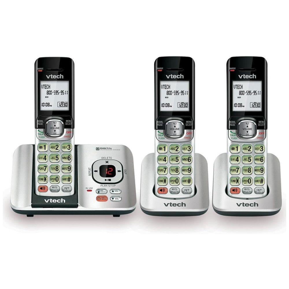 Telefone Sem Fio com Sistema de Atendimento, Chamada em Espera e Display com Luz de fundo, 3 Unidades, VTECH