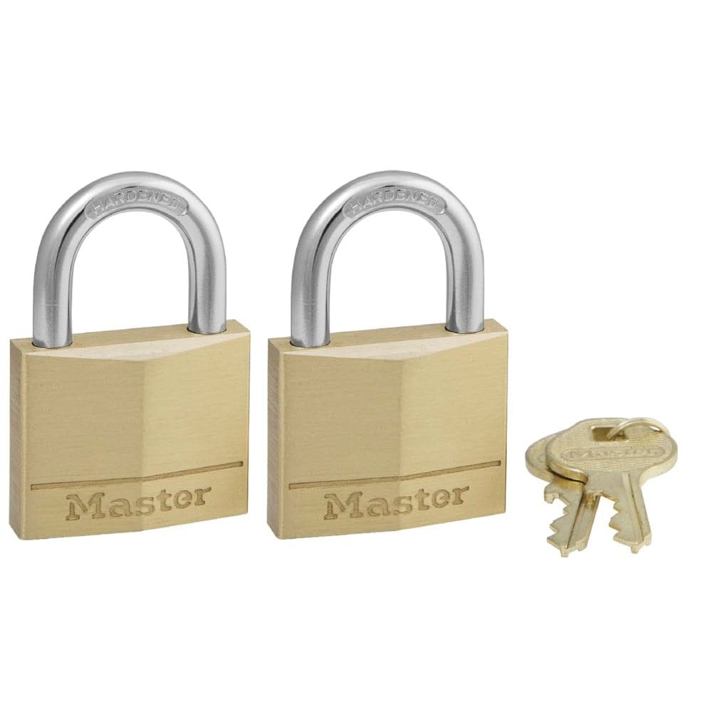 Cadeado Master Lock 140T em latão sólido com chave, pacote com 2