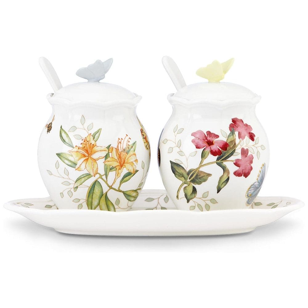 Conjunto de Potes para Mantimentos de 2L Inclui 2 Colheres e 1 Bandeja em Porcelana, Lenox 833956, Branco Colorido