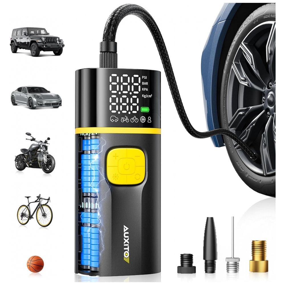 Compressor de Ar Portátil AUXITO A502 para Pneus de Carro, Caminhão, Bicicleta e Moto com Medidor Digital de Pressão de Pneus e Luz LED