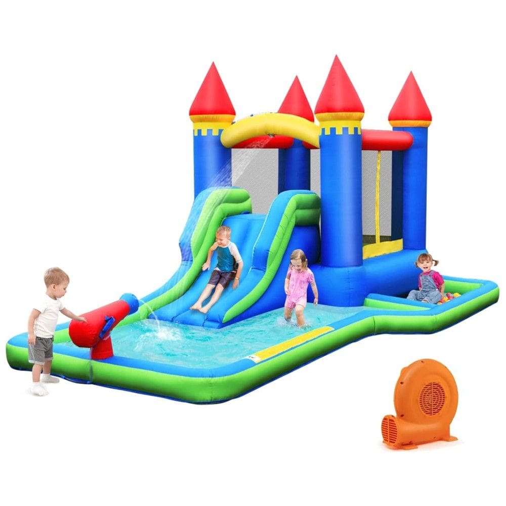 Parque Aquático Inflável BOUNTECH 3 em 1: Piscina de Bolinhas, Escorregador e Pula-Pula, com Soprador 550w GFCI para Diversão no Quintal das