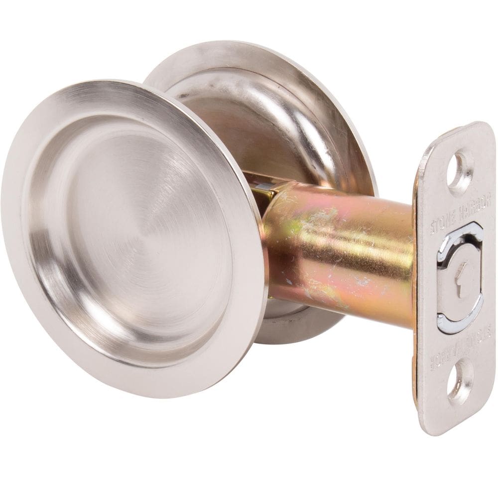 Fechadura de bolso redonda Stone Harbor Hardware, encosto de 6 cm, níquel acetinado