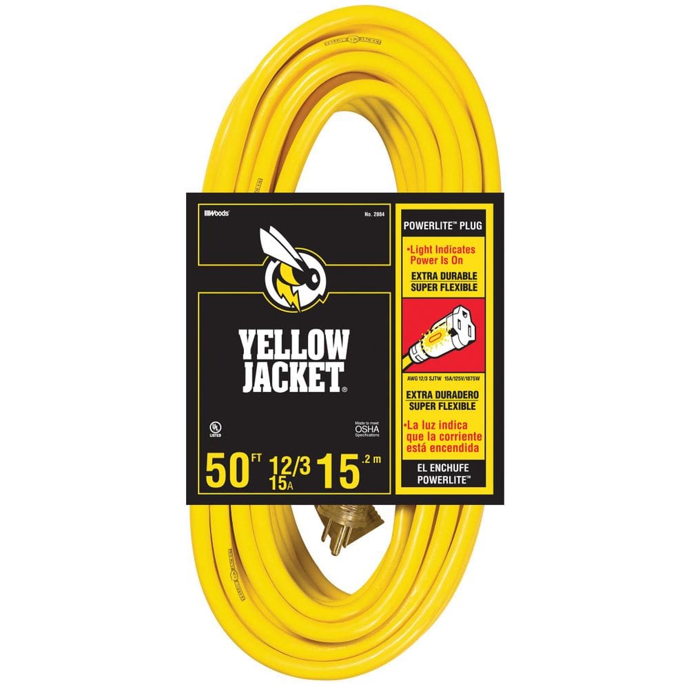 Cabo de extensão Yellow Jacket 2884 12/3 15A 50 pés com extremidades iluminadas