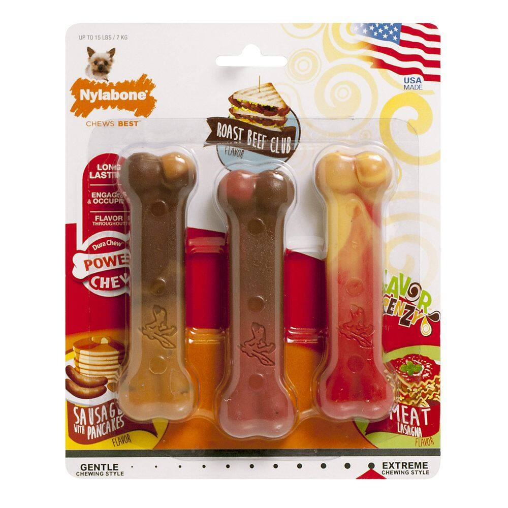 Toy Dog Chew Toy Nylabone Power Chew Durable Flavor, pacote com 3