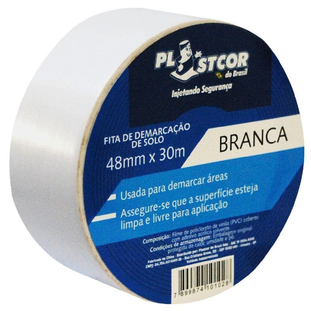 Fita Para Demarcação Branca 50mm X 30 Metros - 700.01515 - Plastcor Fita Demarcacao Branca 48mmx30mts Plastcor