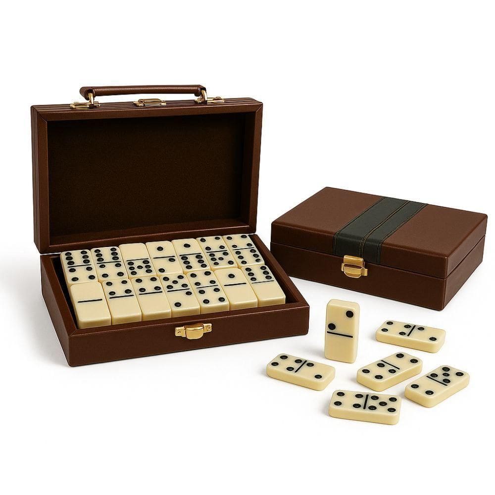 Dominó De Osso  Pedras Grandes 28 Peças Maleta
