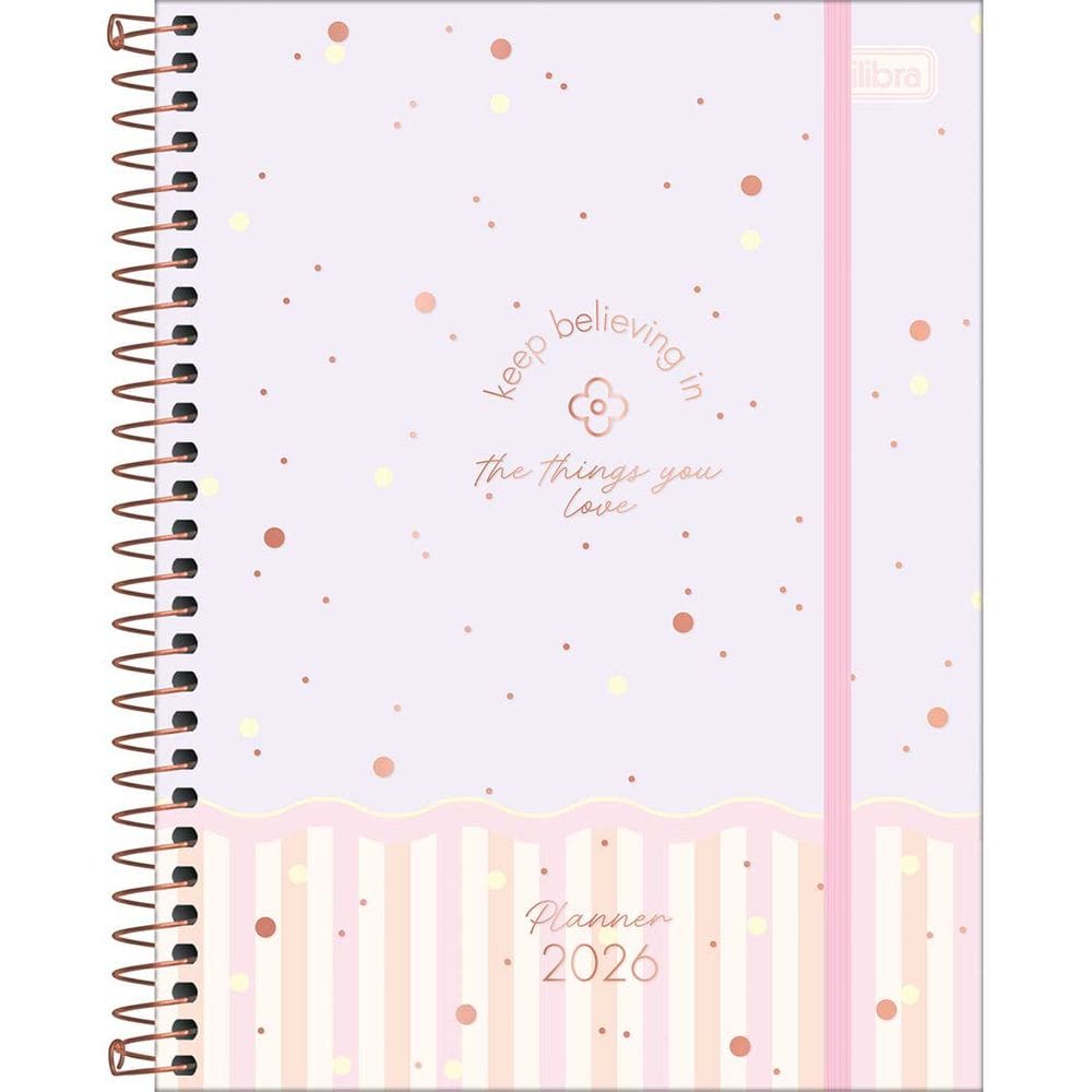 Tilibra - Planner Espiral 17,7 x 24 cm Soho 90 G 2026 -Fundo Lilás com Ondinha