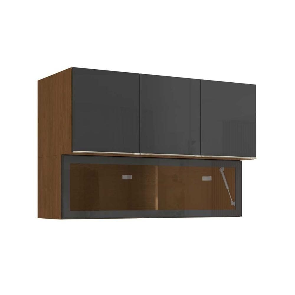 Armário Aéreo p/ Cozinha Vibra T651 c/ 4 Portas (1 c/ Vidro) 120cm Canela/Grafite Lacca - Kappesberg