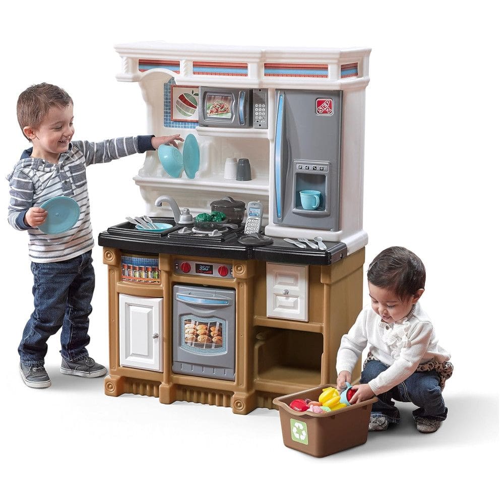 Cozinha Infantil, Brinquedo Interativo com Luzes e Sons, Plástico Durável, 20 Acessórios, Para Crianças a Partir de 2 Anos, Step2, Cor Areia