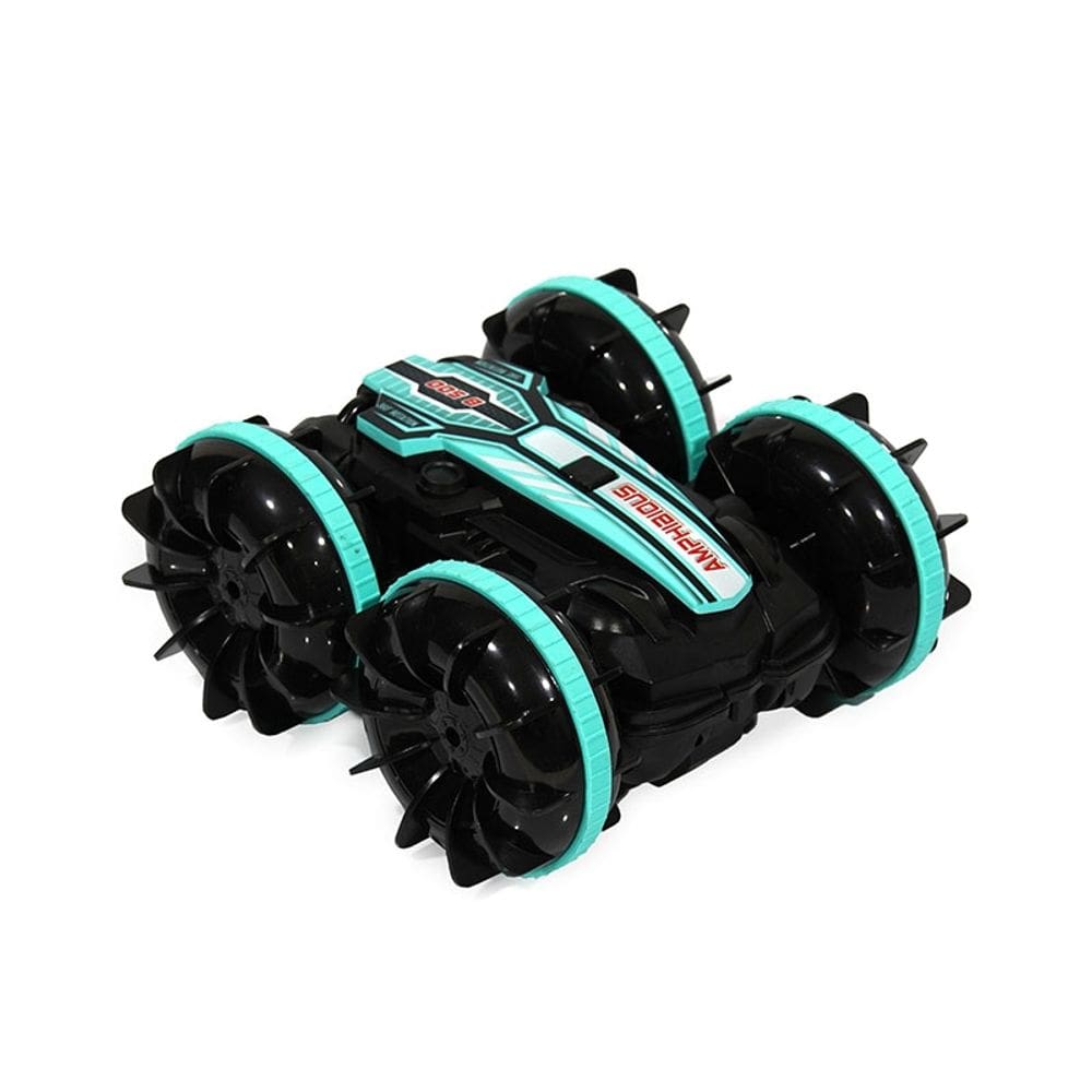 Carro de controle remoto anfíbio azul acrobático para crianças