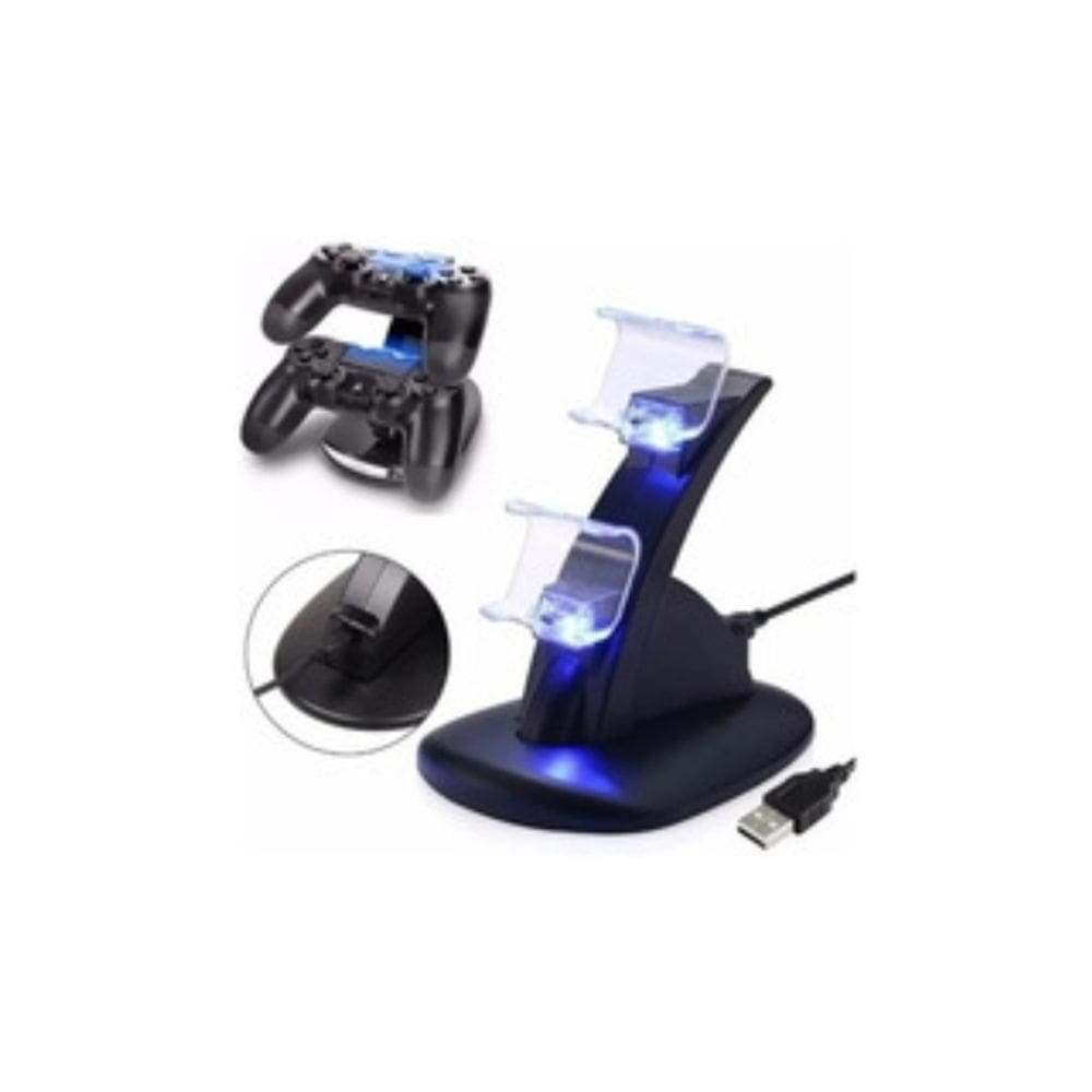 Carregador para 2 controladores PS4 com porta USB - preto
