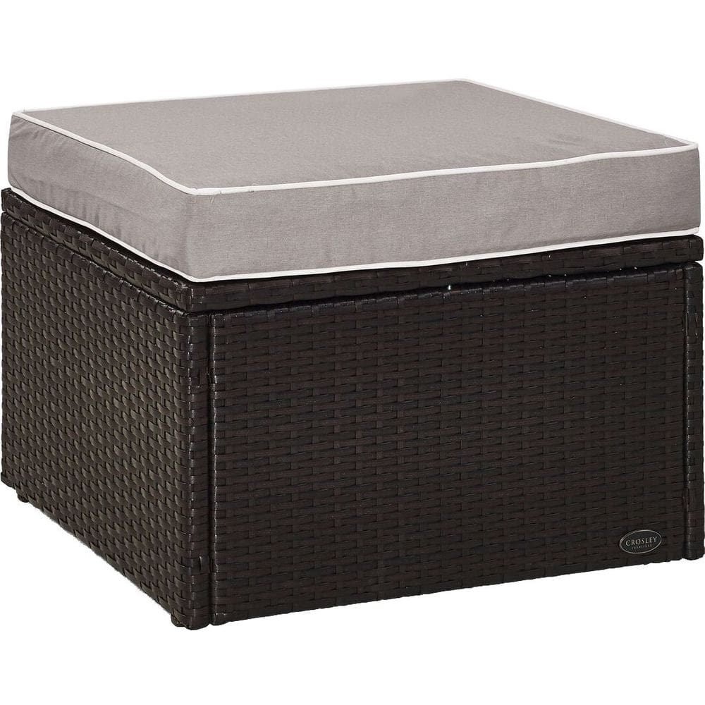 Almofada Ottoman Crosley Furniture Palm Harbor Brown Wicker Grey
