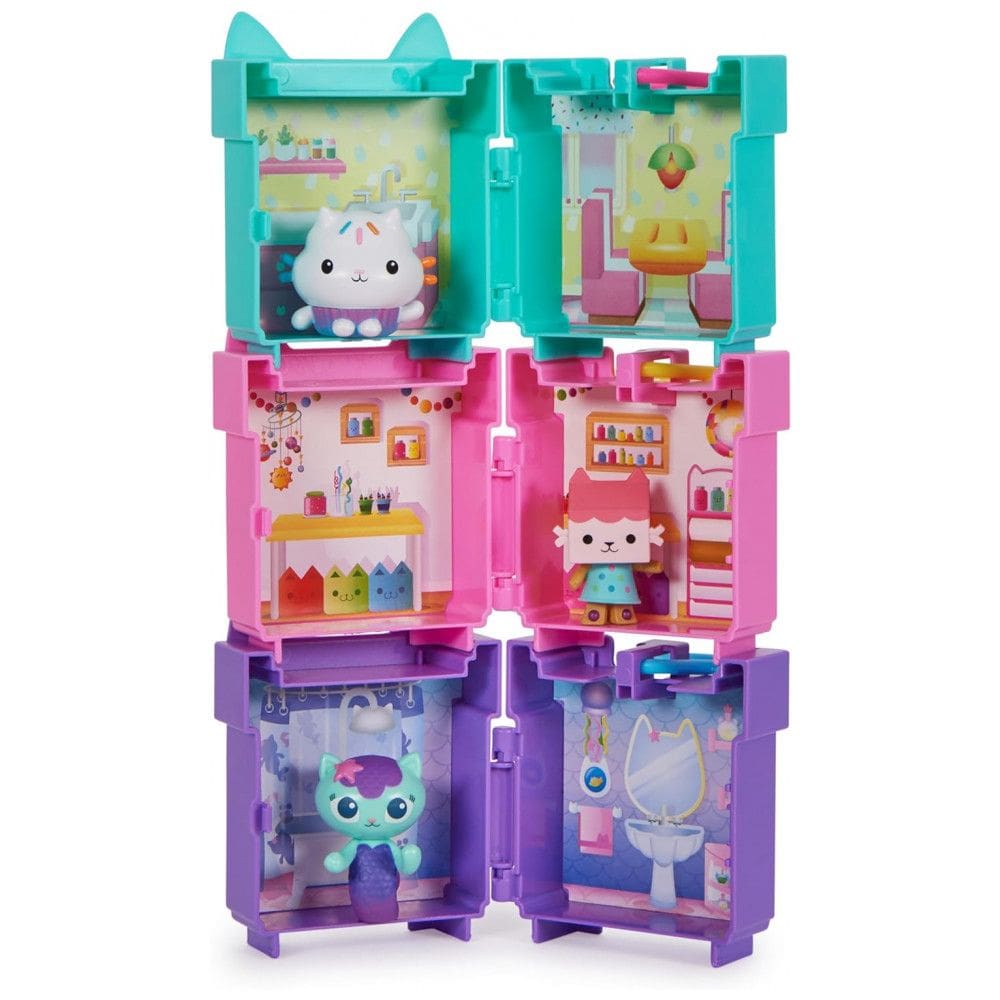 Gabby`s Dollhouse: Conjunto de 3 Mini Playsets de Clip-on com Figuras de Brinquedo Cakey, Baby Box e Mercat e Acessórios de Casa de Bonecas