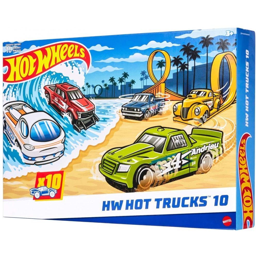 Conjunto de 10 Miniaturas de Caminhões Hot Wheels, Escala 1:64, Modelos Modernos, Vintage e Futuristas - Mix 2024